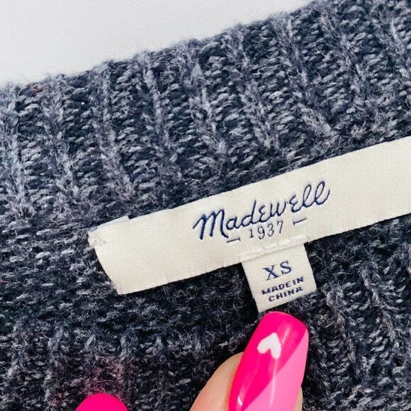 Madewell Size XS Charcoal Gray Suede Stripe Texturework Crewneck Sweater Top - Picture 6 of 7